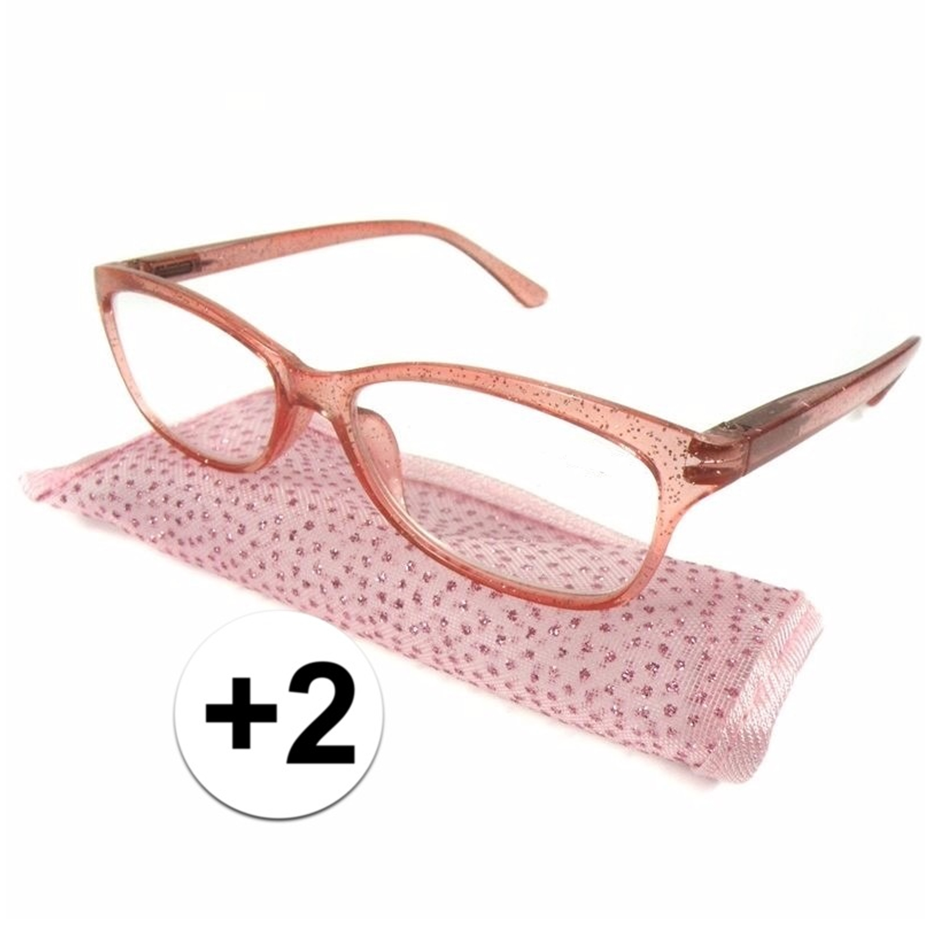 +2 leesbrillen roze met glittertjes