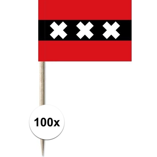 100x Rood-witte-zwarte Amsterdamse cocktailprikkertjes-kaasprikkertjes 8 cm