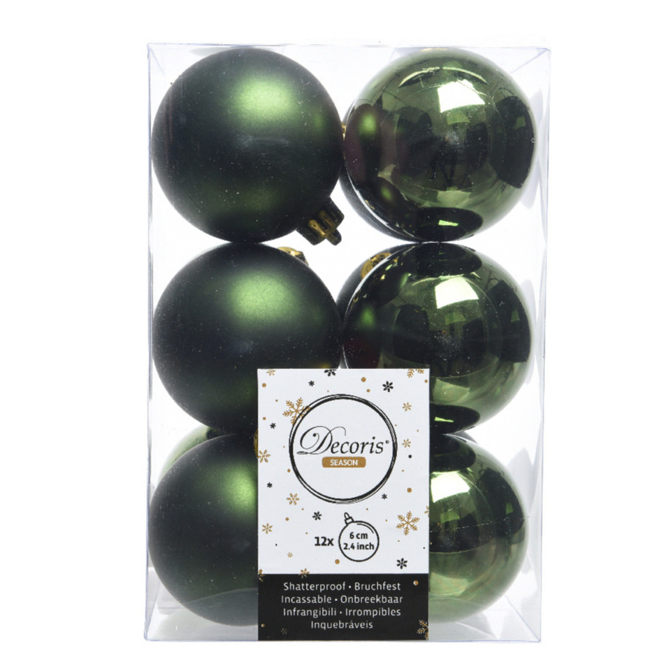12x Donkergroene kerstballen 6 cm glanzende-matte kunststof-plastic kerstversiering