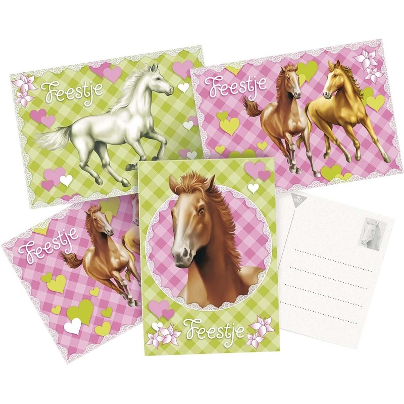 12x Feestartikelen paarden-pony thema uitnodigingskaarten