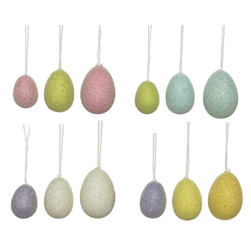 12x Gekleurde glitter plastic-kunststof eieren-Paaseieren 4-6 cm