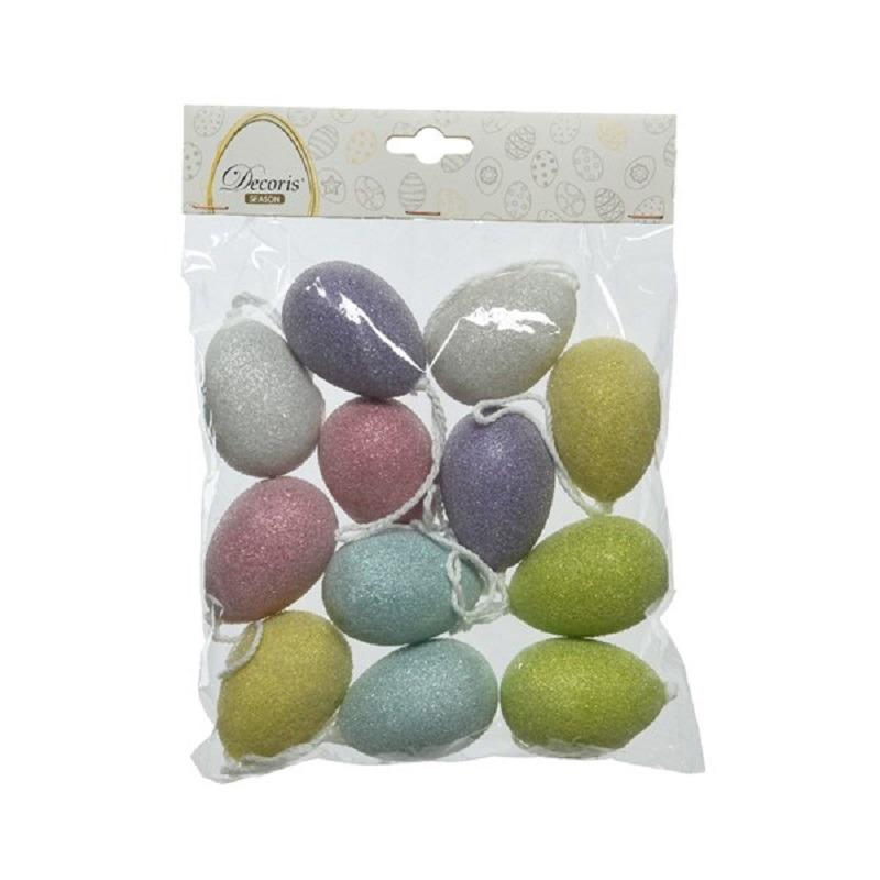 12x Gekleurde glitter plastic-kunststof eieren-Paaseieren 6 cm