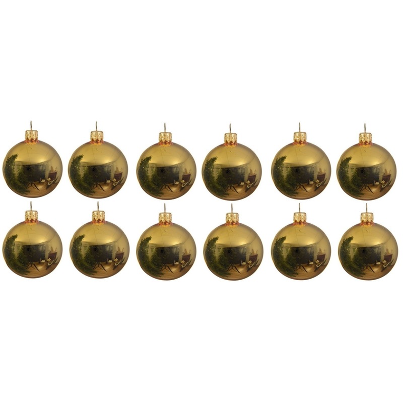 12x Gouden kerstballen 10 cm glanzende glas kerstversiering