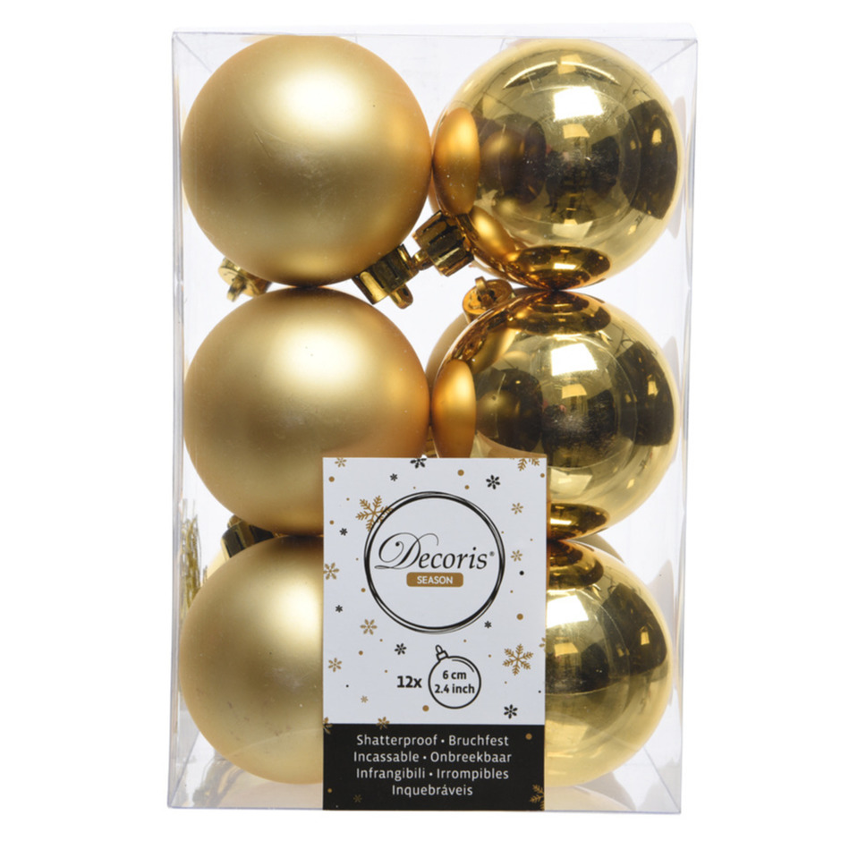 12x Gouden kerstballen 6 cm glanzende-matte kunststof-plastic kerstversiering
