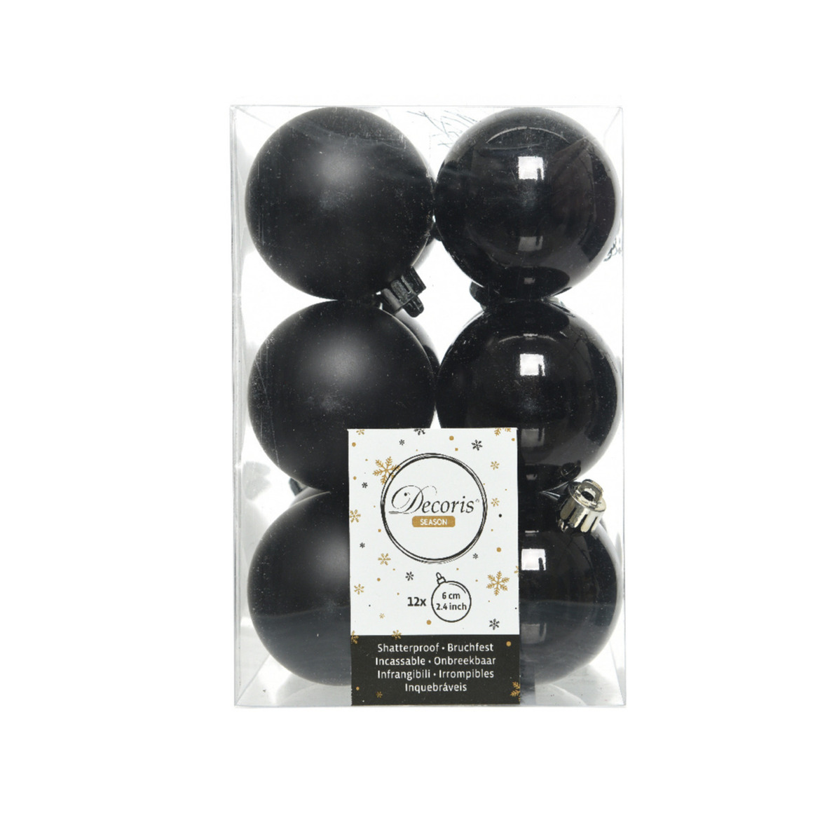 12x Zwarte kerstballen 6 cm glanzende-matte kunststof-plastic kerstversiering