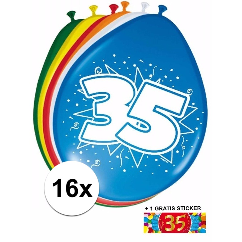 16 party ballonnen 35 jaar opdruk + sticker
