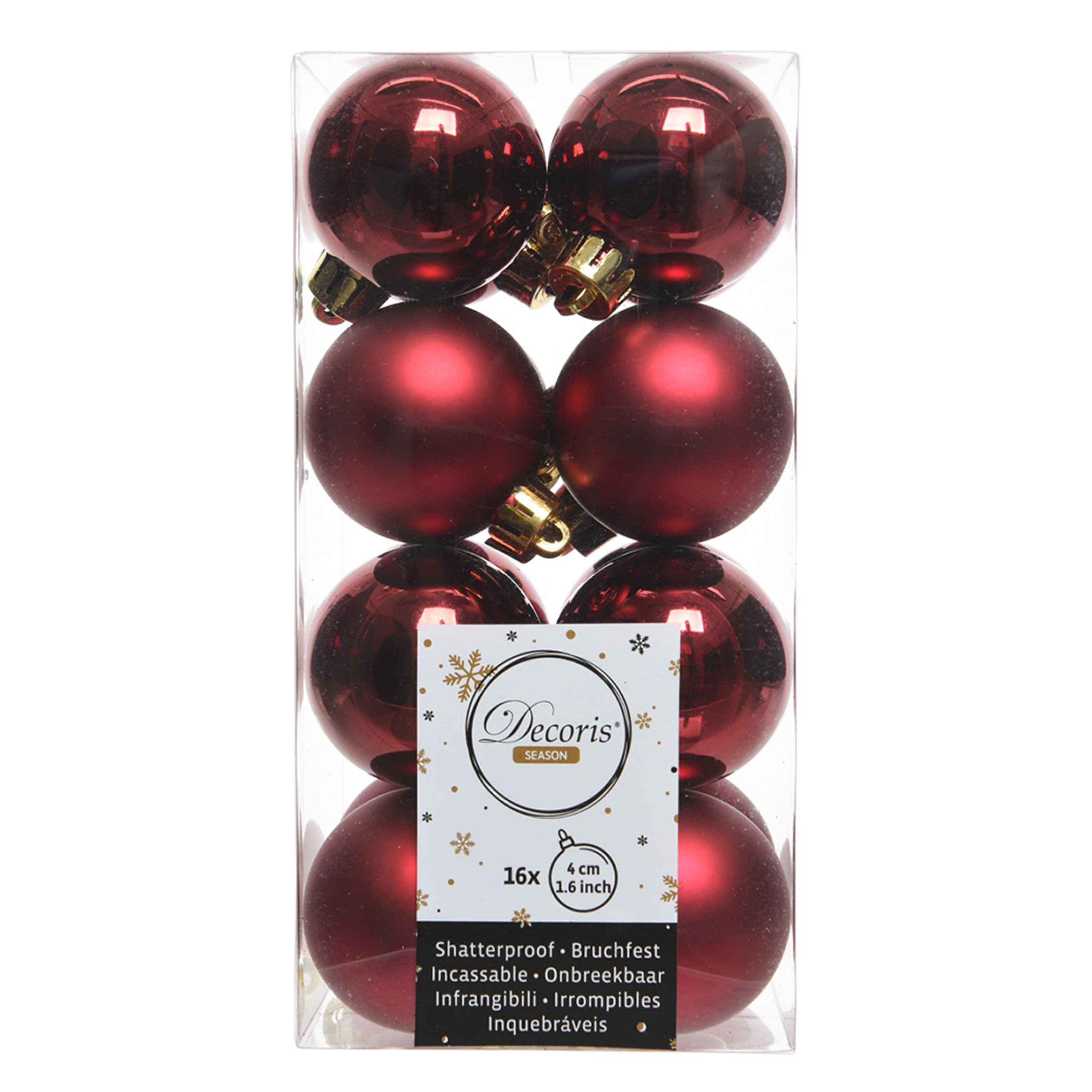 16x Donkerrode kerstballen 4 cm glanzende-matte kunststof-plastic kerstversiering