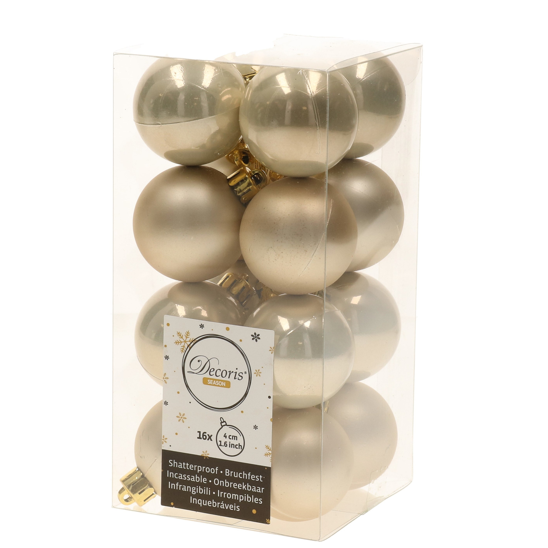 16x Licht parel-champagne kerstballen 4 cm glanzende-matte kunststof-plastic kerstversiering