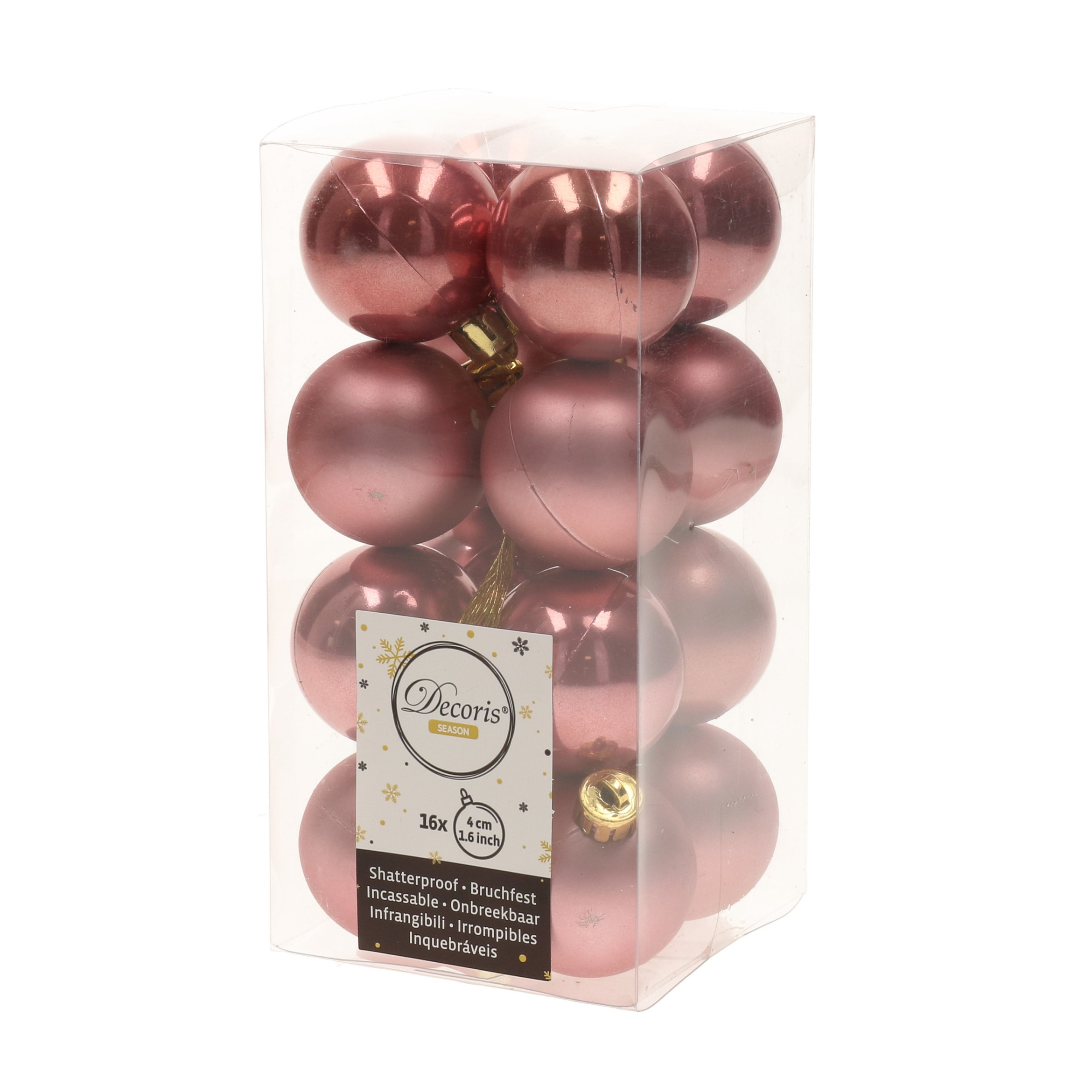 16x Oud roze kerstballen 4 cm glanzende-matte kunststof-plastic kerstversiering