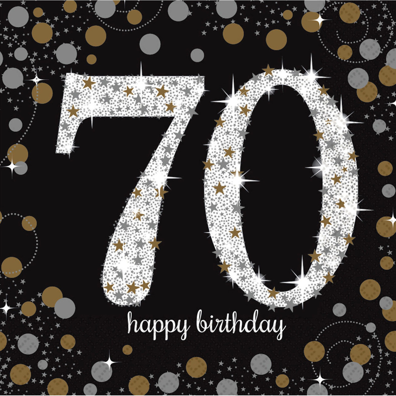 16x stuks 70 jaar verjaardag feest servetten zwart met confetti print 33 x 33 cm