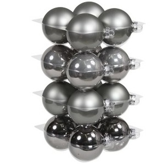 16x Titanium grijze kerstballen 8 cm glas kerstversiering