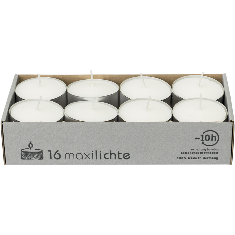 16x Witte grote waxinelichten-theelichten 10 branduren in doos