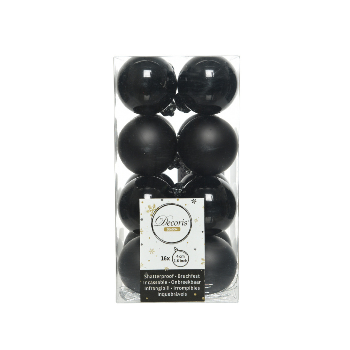 16x Zwarte kerstballen 4 cm glanzende-matte kunststof-plastic kerstversiering