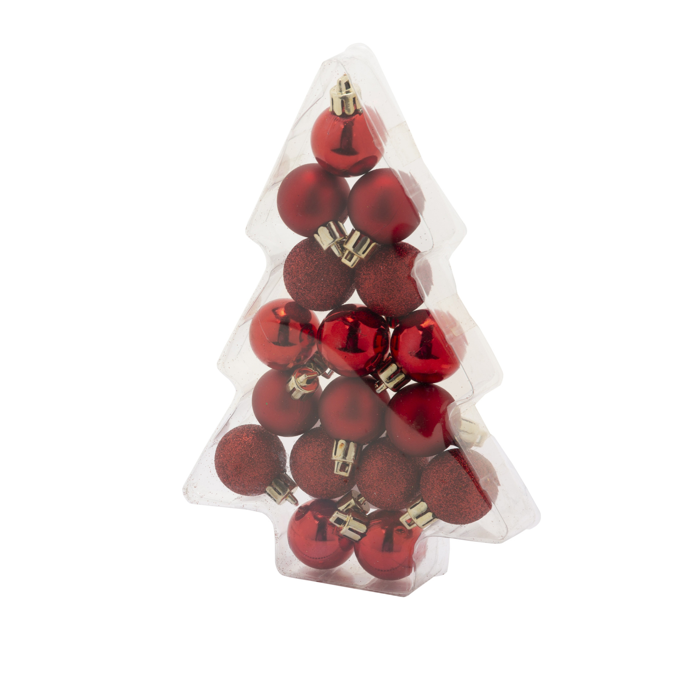 17x stuks kleine kunststof kerstballen rood 3 cm mat-glans-glitter