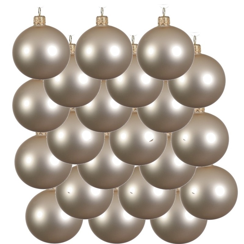 18x Licht parel-champagne kerstballen 6 cm matte glas kerstversiering