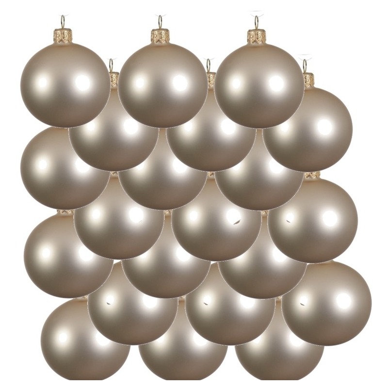 18x Licht parel-champagne kerstballen 8 cm matte glas kerstversiering