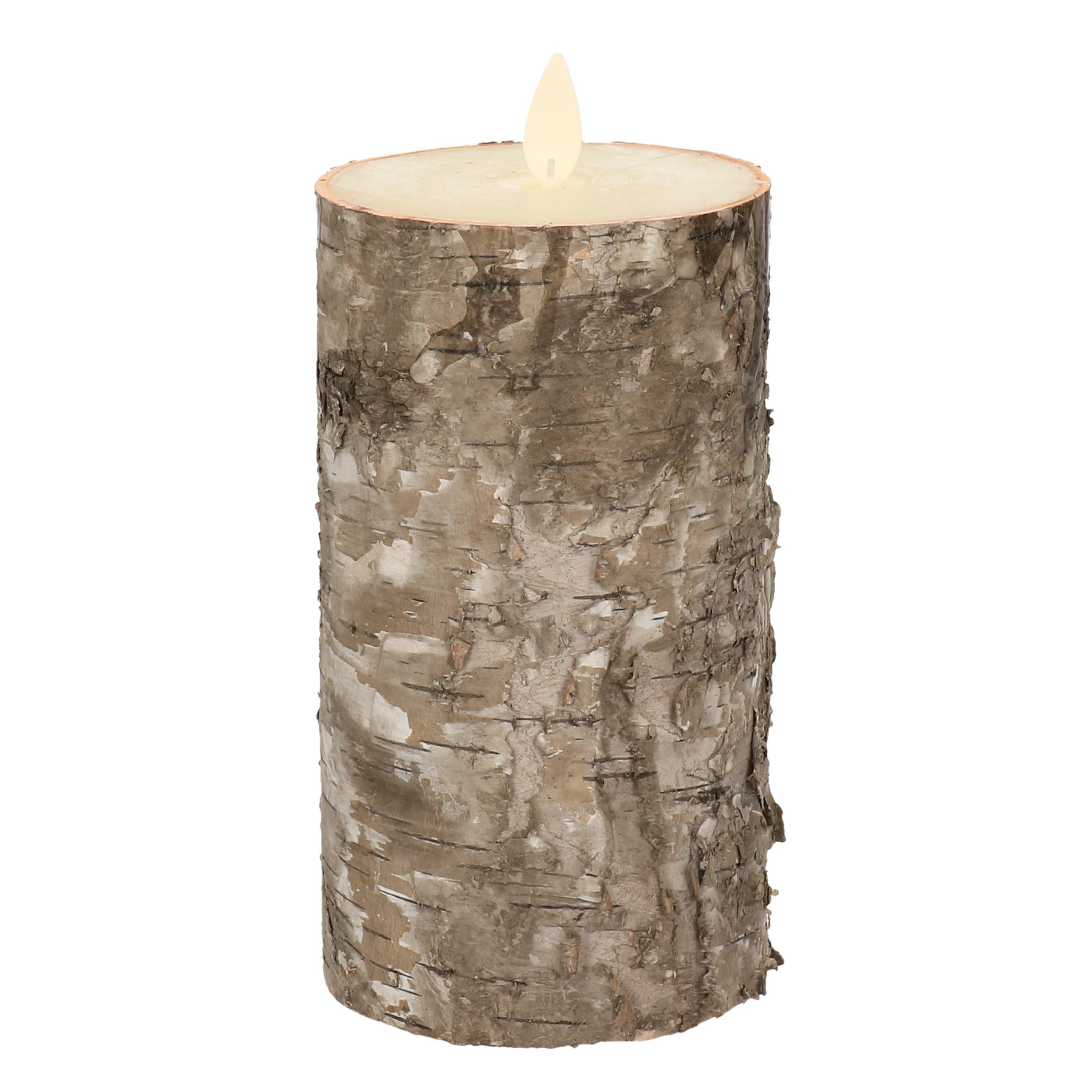 1x Bruine berkenhout LED kaarsen-stompkaarsen 15 cm