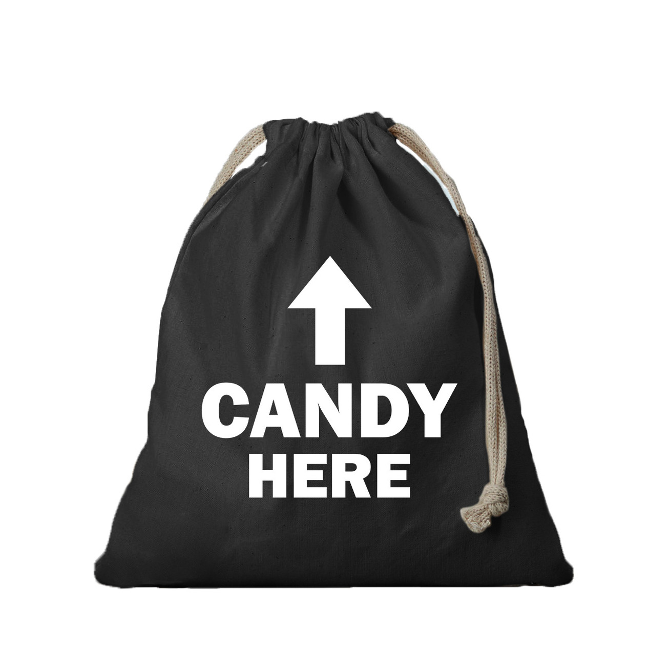 1x Halloween- Sint Maarten canvas tasje Candy Here zwart met koord 25 x 30 cm