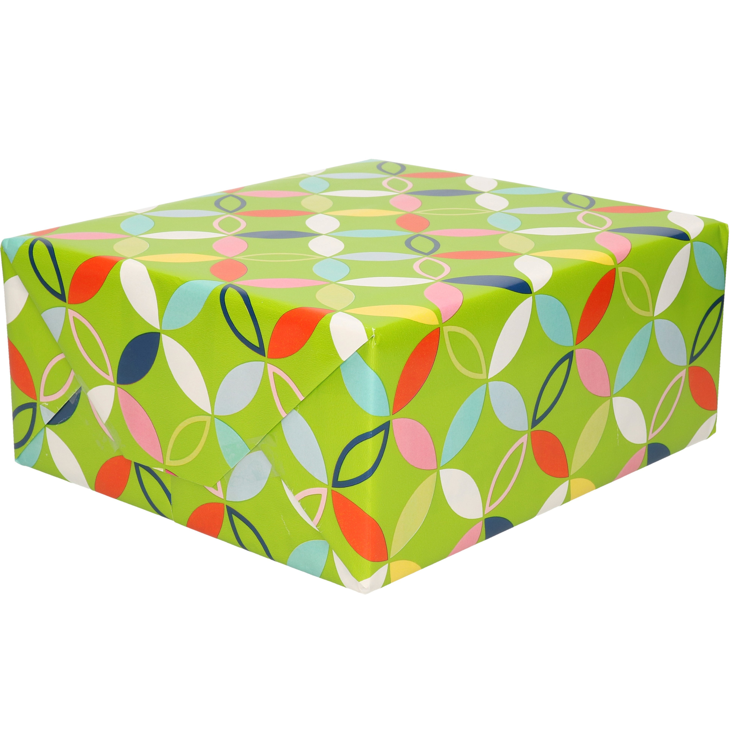 1x Inpakpapier-cadeaupapier groen met bloem figuren motief 200 x 70 cm rol