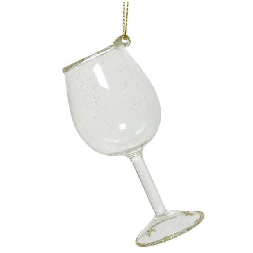 1x Kerstversiering wijnglazen transparante hangdecoratie 21 cm glas