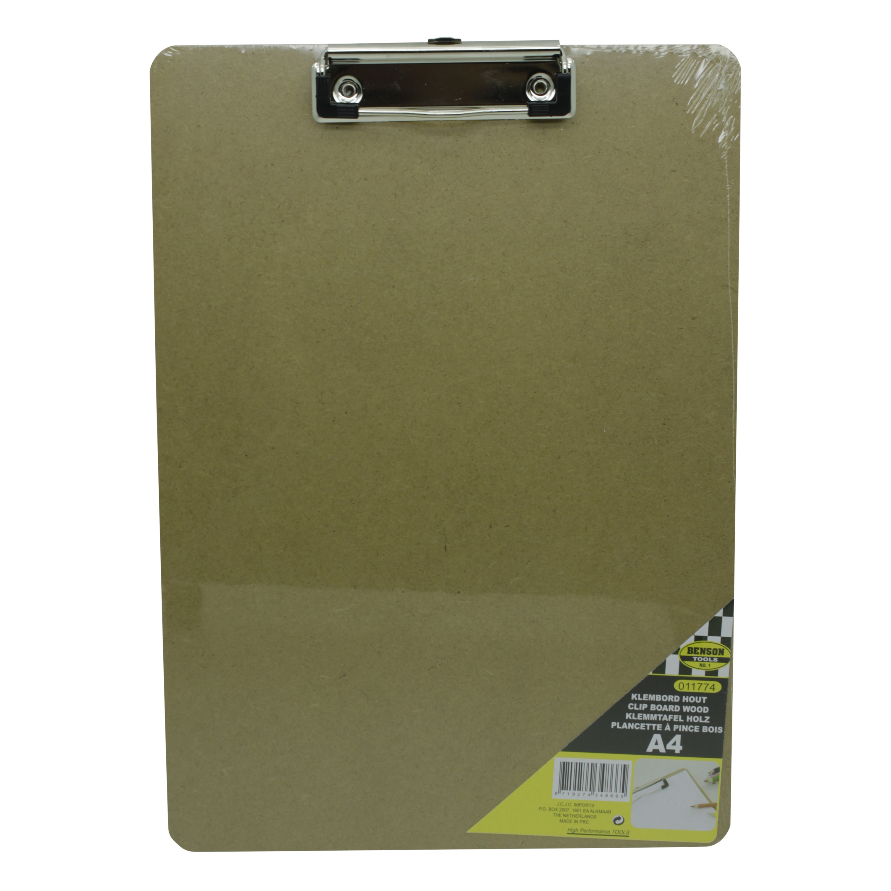 1x Klemborden-clipboards A4 hout met papierklem 23 x 23 cm