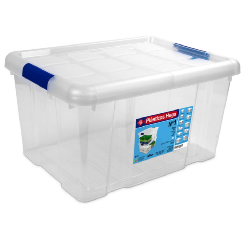 1x Opbergboxen-opbergdozen met deksel 16 liter kunststof transparant-blauw