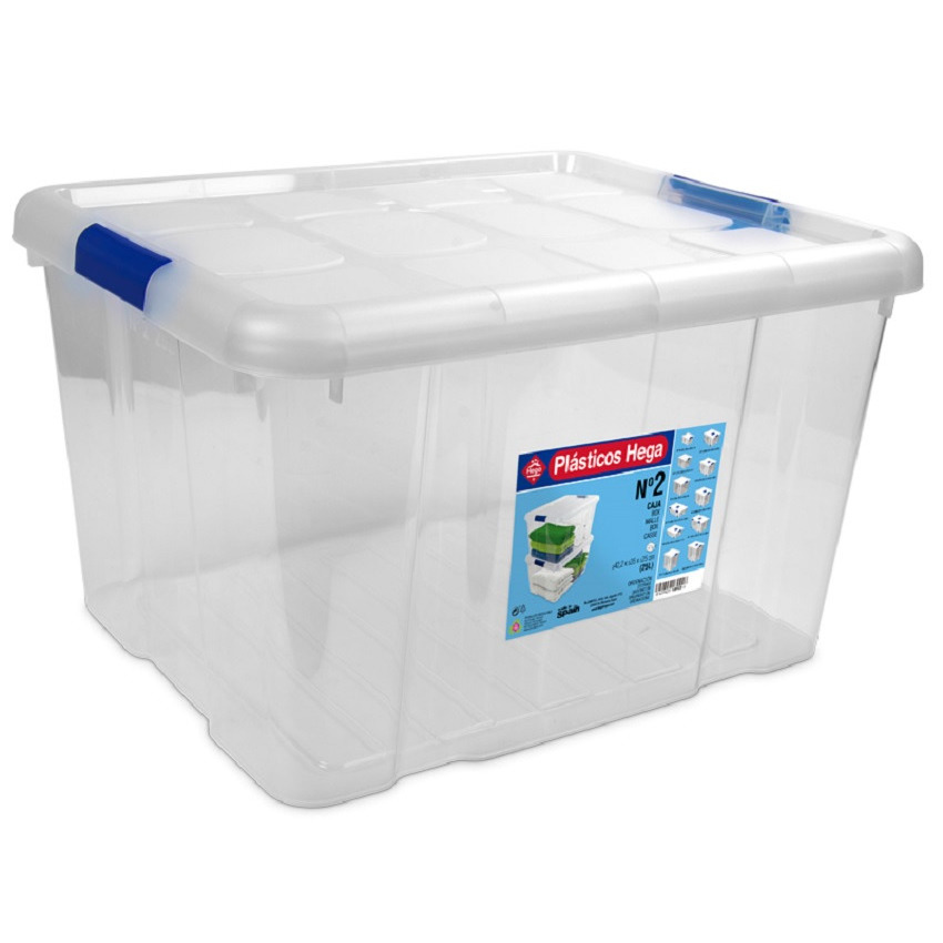 1x Opbergboxen-opbergdozen met deksel 25 liter kunststof transparant-blauw