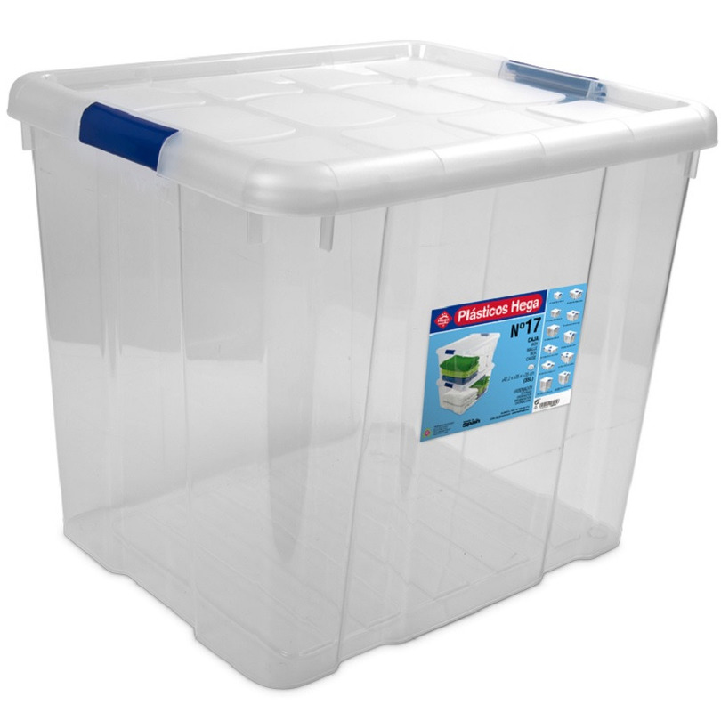 1x Opbergboxen-opbergdozen met deksel 35 liter kunststof transparant-blauw