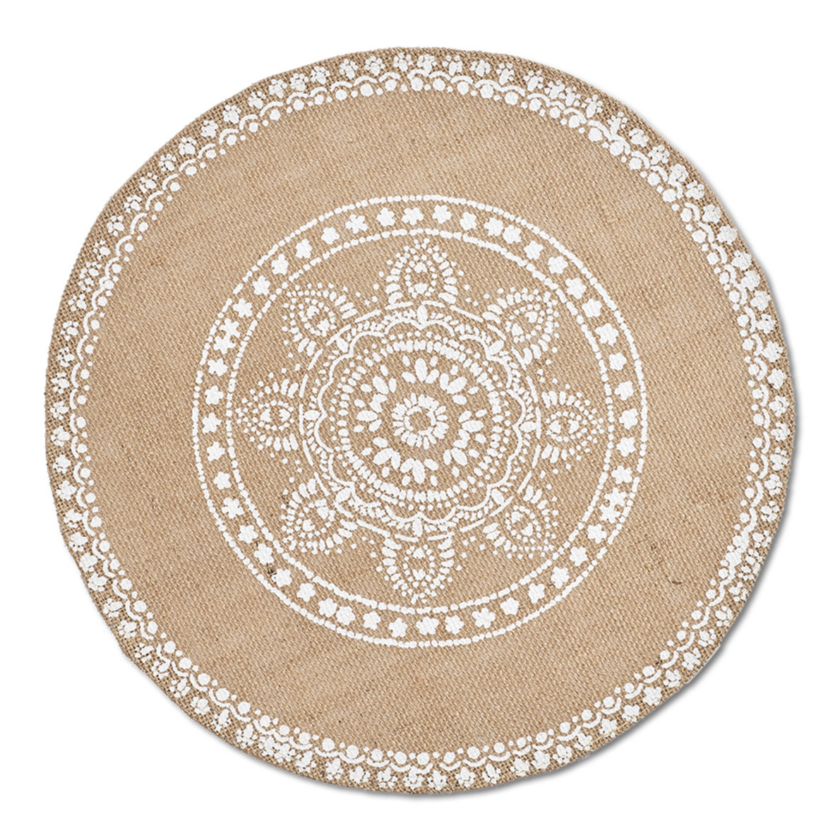 1x placemats met mandala print jute look stof rond D38 cm