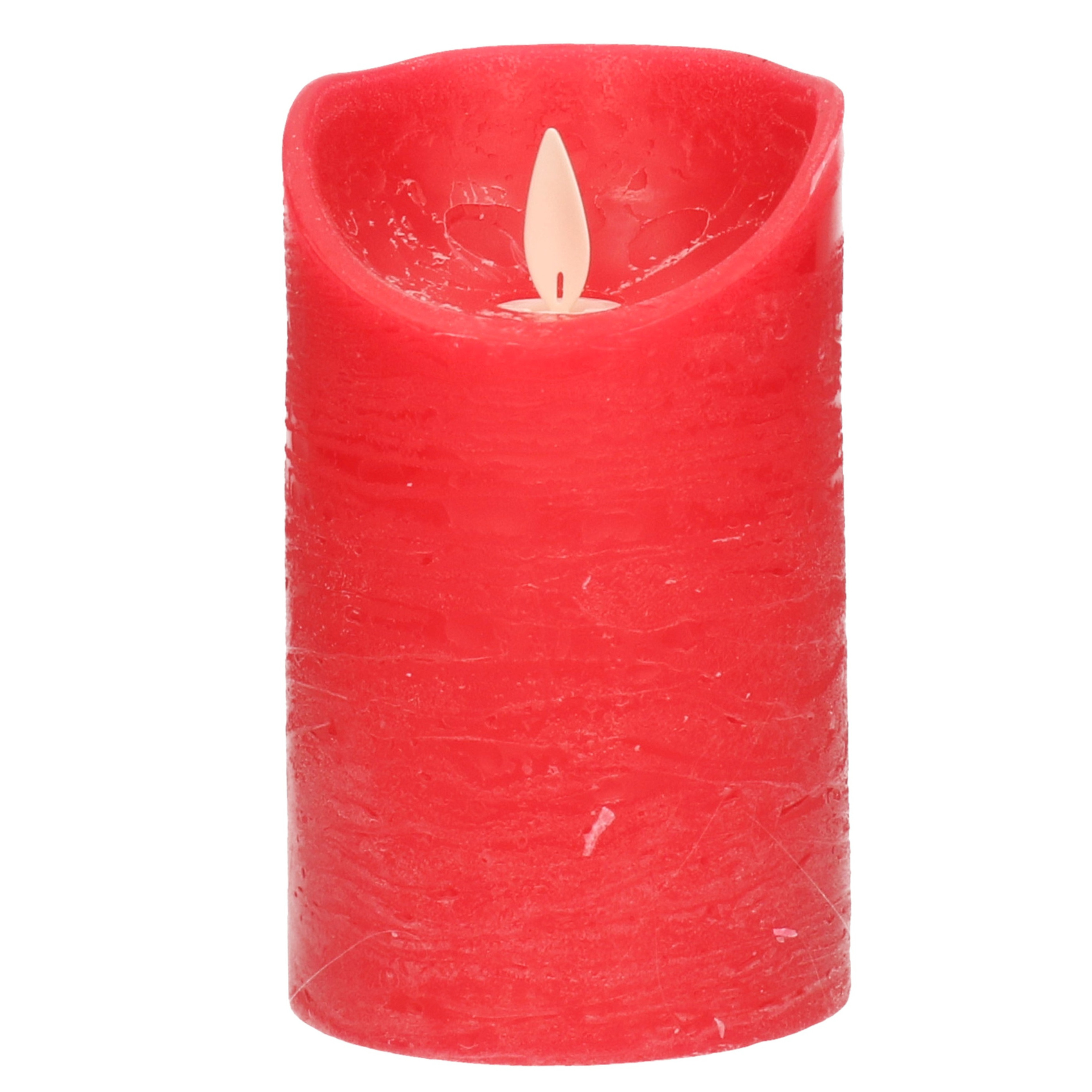 1x Rode LED kaarsen-stompkaarsen met bewegende vlam 12,5 cm