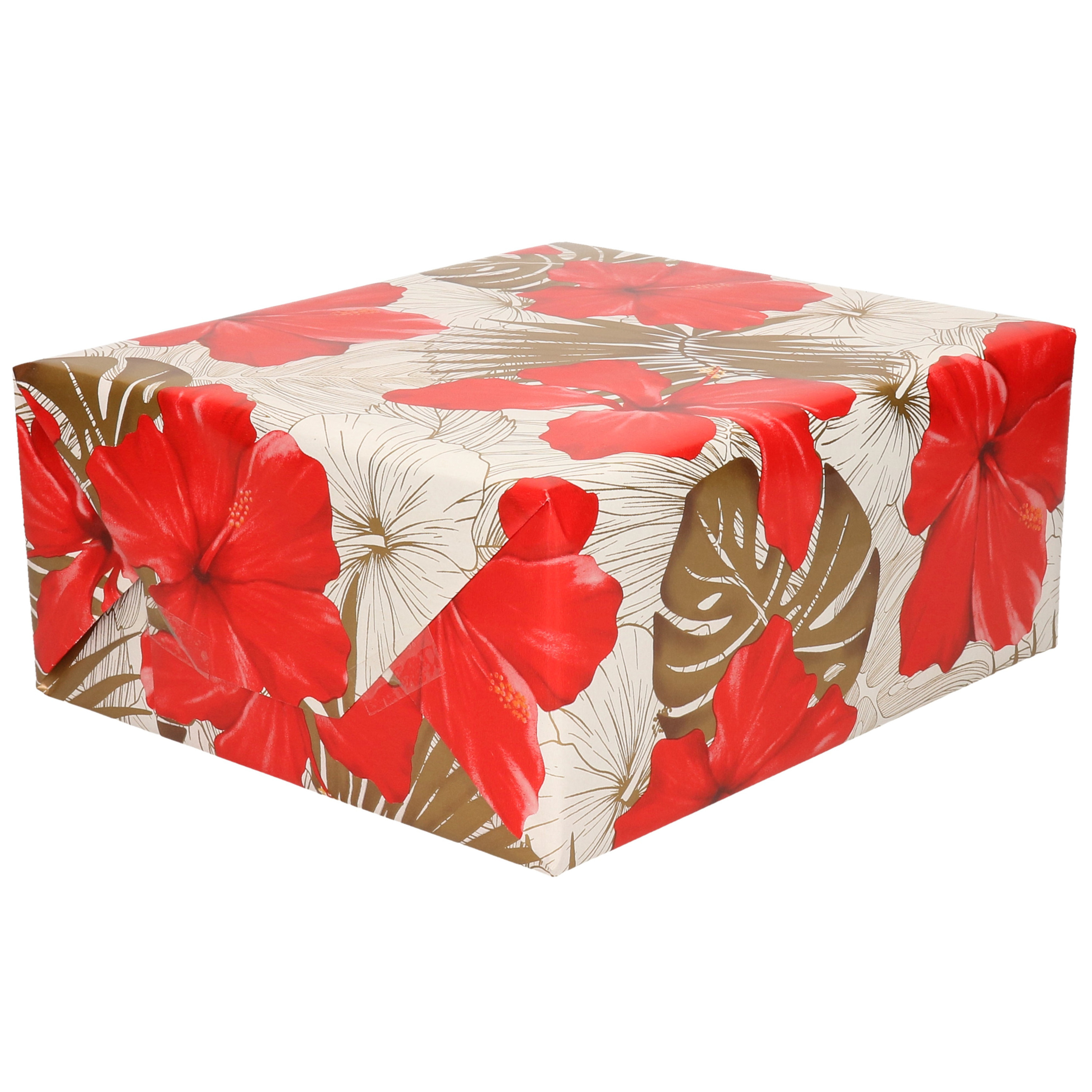 1x Rollen Inpakpapier-cadeaupapier creme met bloemen rood en goud 200 x 70 cm