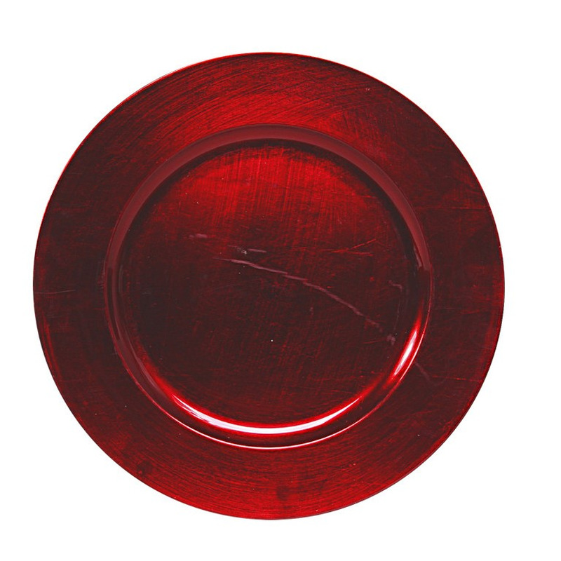 1x Ronde kaarsenborden-onderborden rood glimmend 33 cm