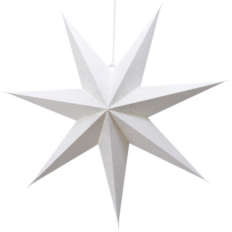 1x Witte glitter kerstster lampionnen met E14 fitting 60 cm