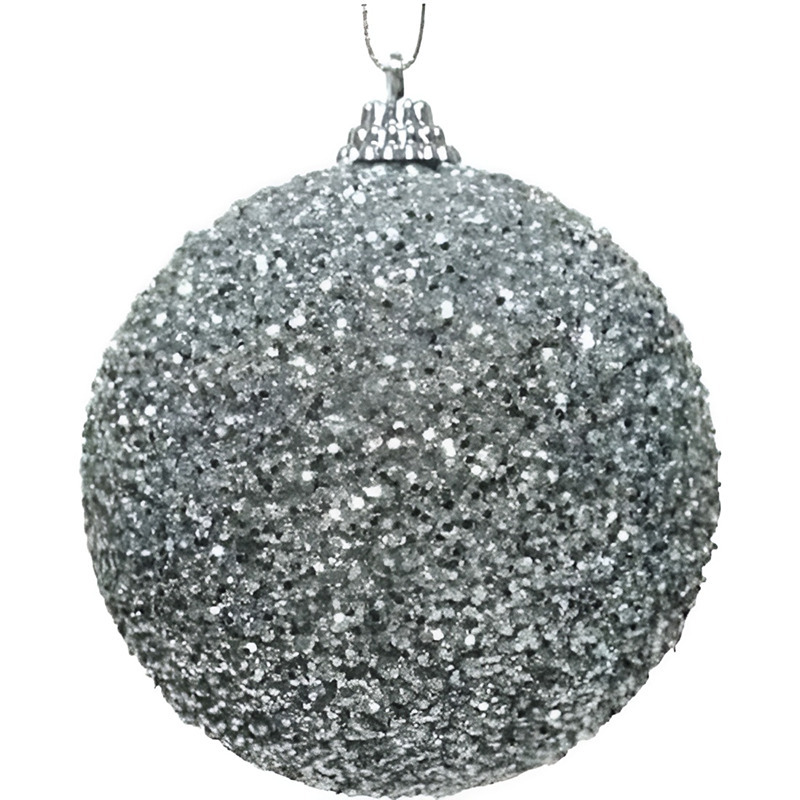 1x Zilveren kerstballen 8 cm glitters-kraaltjes kunststof kerstversiering