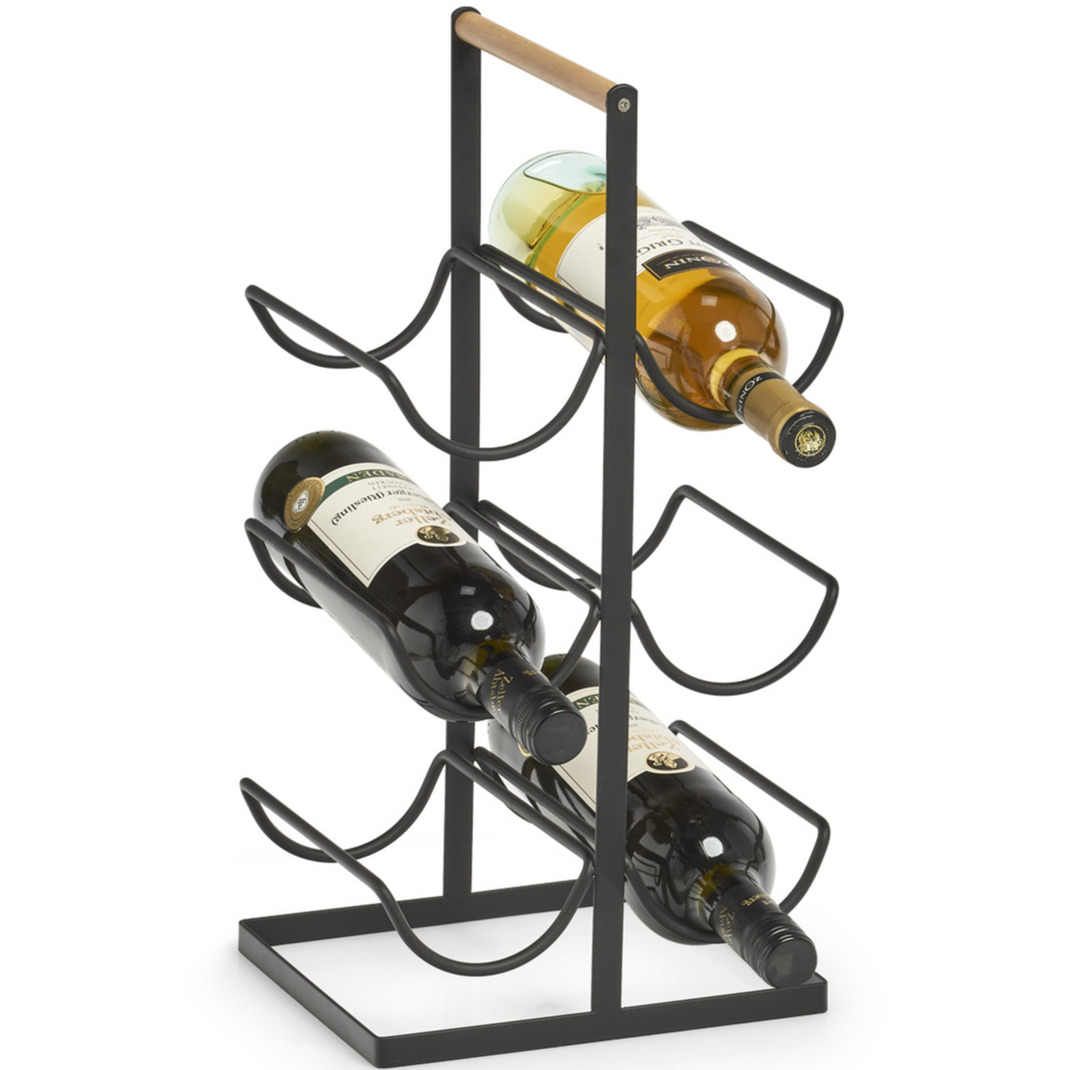 1x Zwart industrieel wijnflessen rek-wijnrekken staand voor 6 flessen 46 cm
