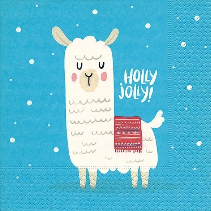 20x Blauwe Kerst tafelversiering lama-alpaca papieren servetten