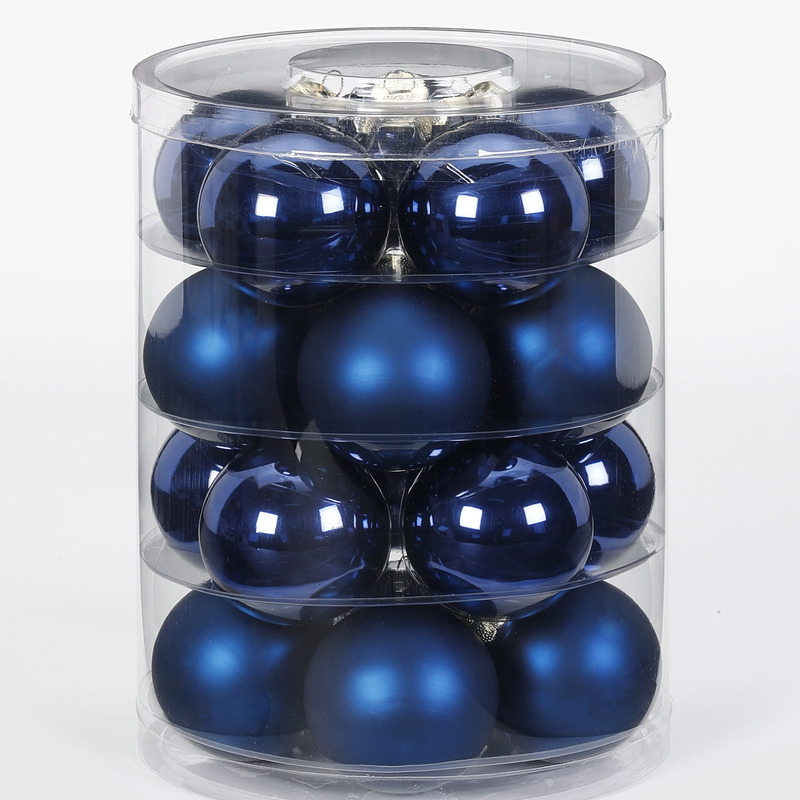20x Donkerblauwe glazen kerstballen 6 cm glans en mat