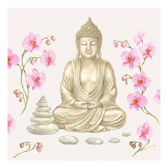 20x India thema feest servetjes 33 x 33 cm Boeddha print goud-roze