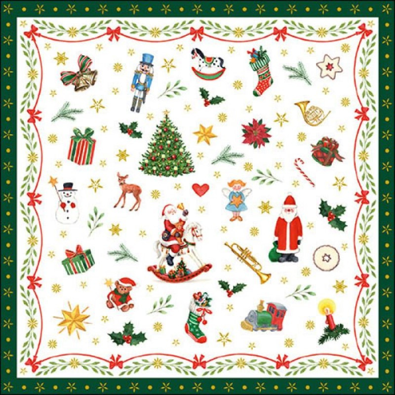20x stuks kerstdiner-kerst thema servetten met kerstfiguren 33 x 33 cm groen