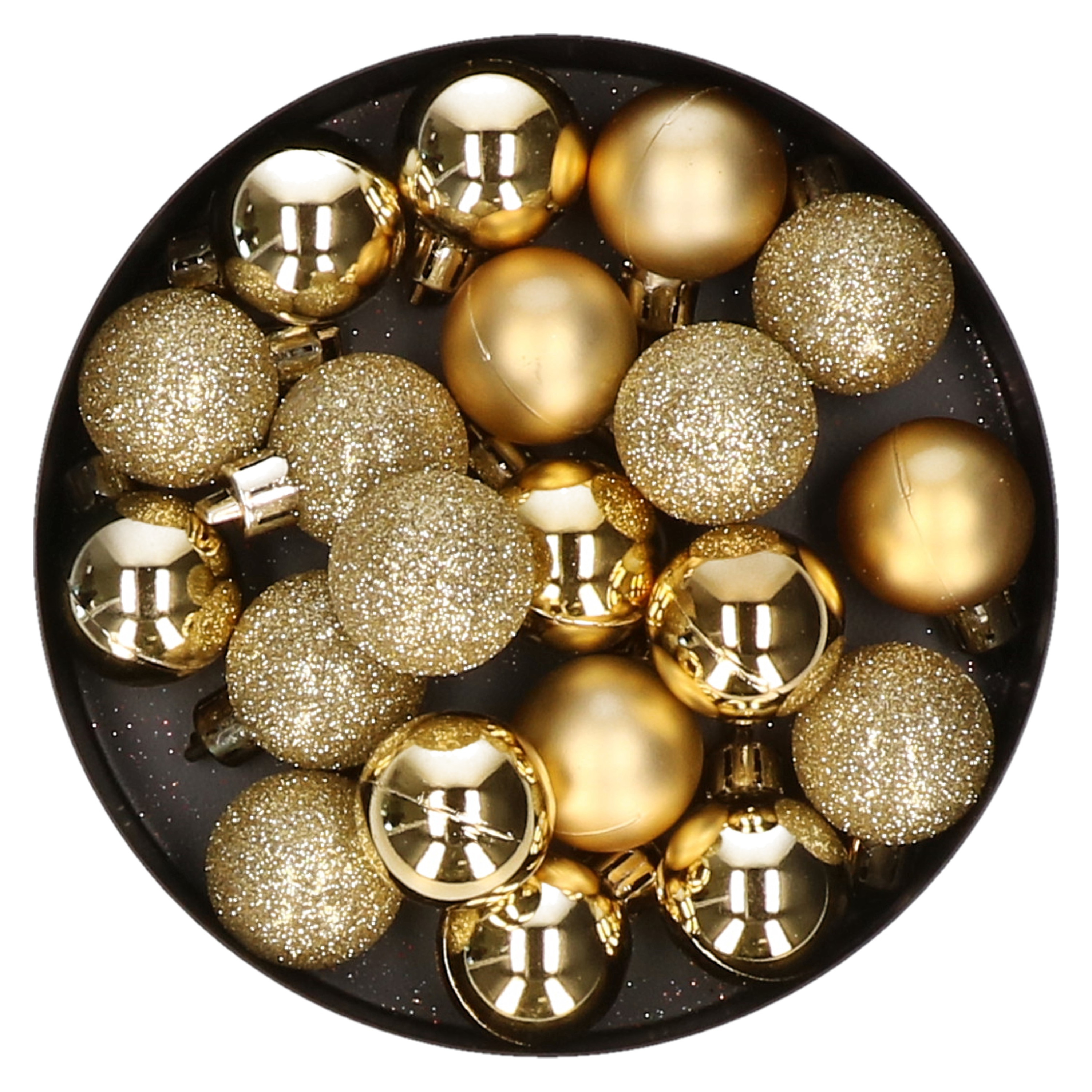 20x stuks kleine kunststof kerstballen goud 3 cm mat-glans-glitter