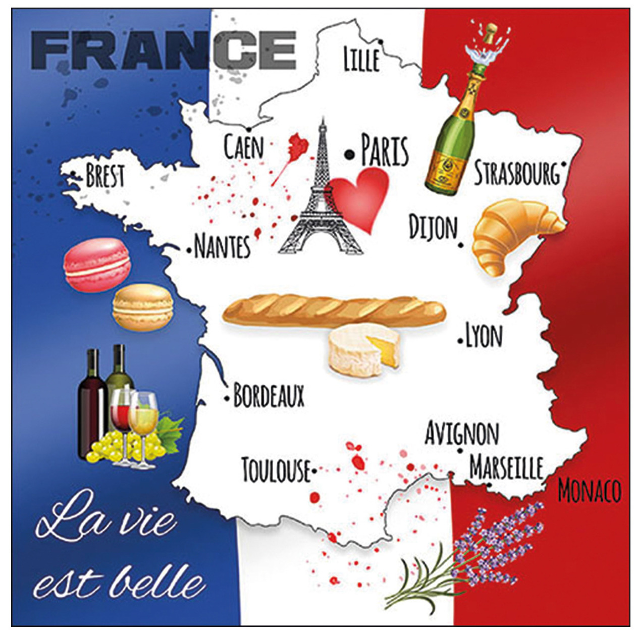 20x Tafel diner-lunch servetten 33 x 33 cm Frankrijk landen vlag thema print