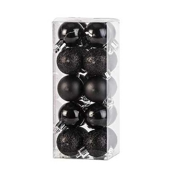 20x Zwarte kerstballen 3 cm glanzende-matte-glitters kunststof-plastic kerstversiering