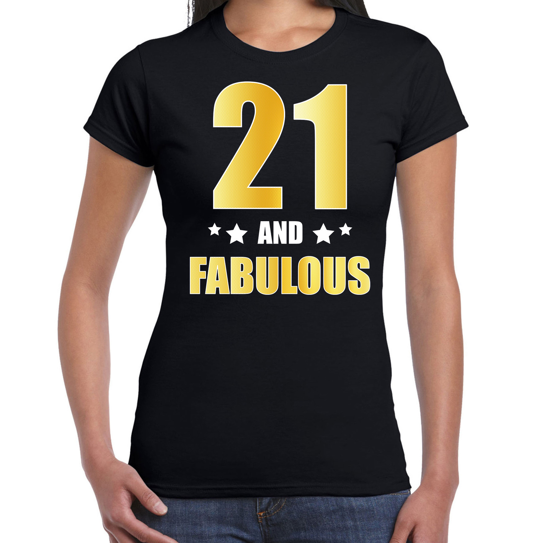21 and fabulous verjaardag cadeau t-shirt-shirt goud 21 jaar zwart voor dames