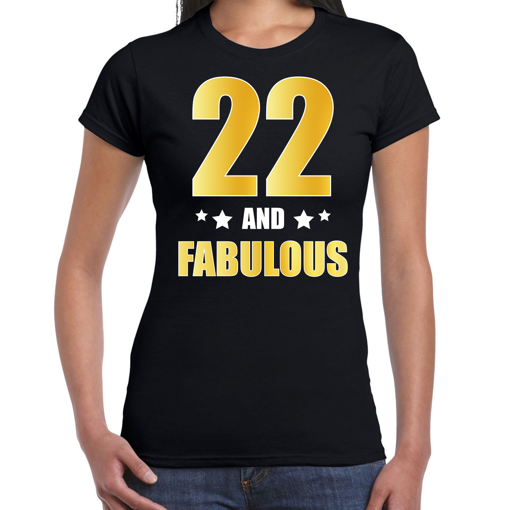 22 and fabulous verjaardag cadeau t-shirt-shirt goud 22 jaar zwart voor dames