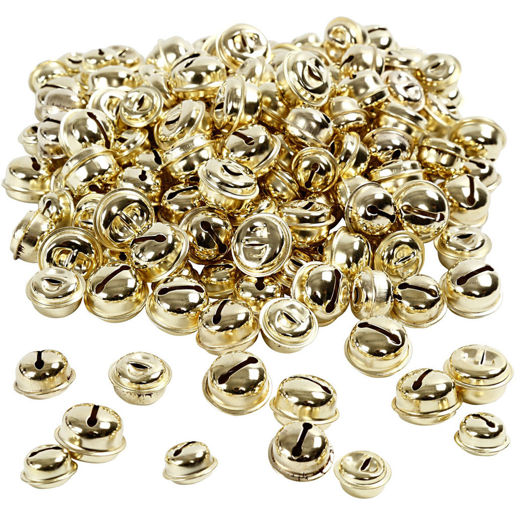 220x Gouden metalen belletjes 13-15-17 mm met oog hobby-knutsel benodigdheden