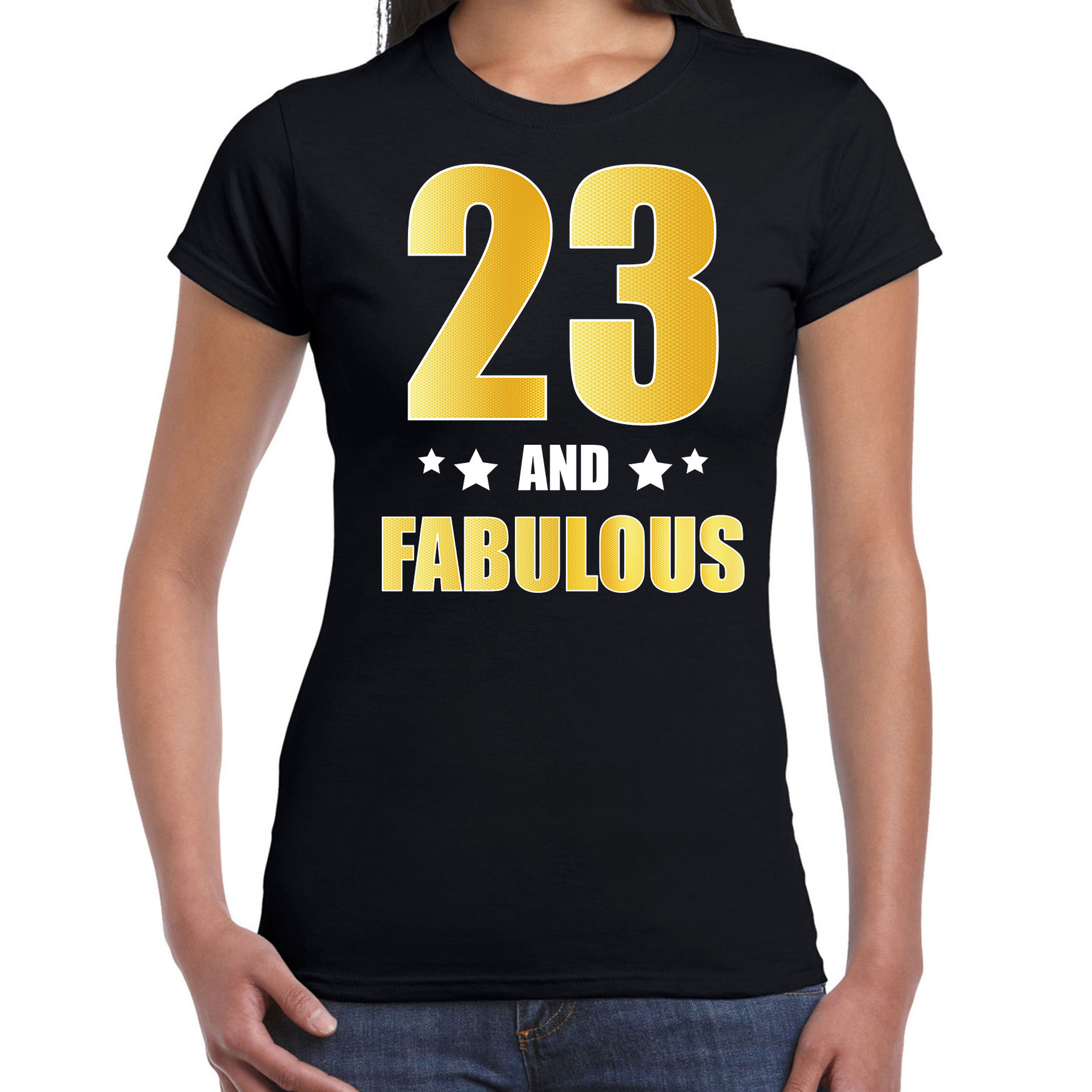 23 and fabulous verjaardag cadeau t-shirt-shirt goud 23 jaar zwart voor dames