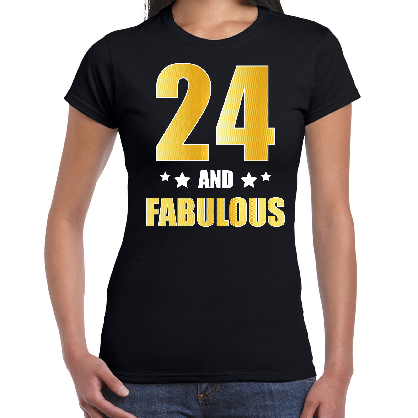 24 and fabulous verjaardag cadeau t-shirt-shirt goud 24 jaar zwart voor dames