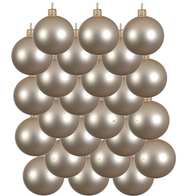 24x Licht parel-champagne kerstballen 6 cm matte glas kerstversiering