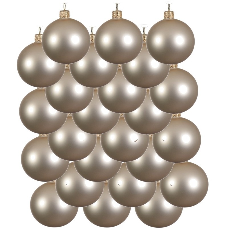 24x Licht parel-champagne kerstballen 8 cm matte glas kerstversiering