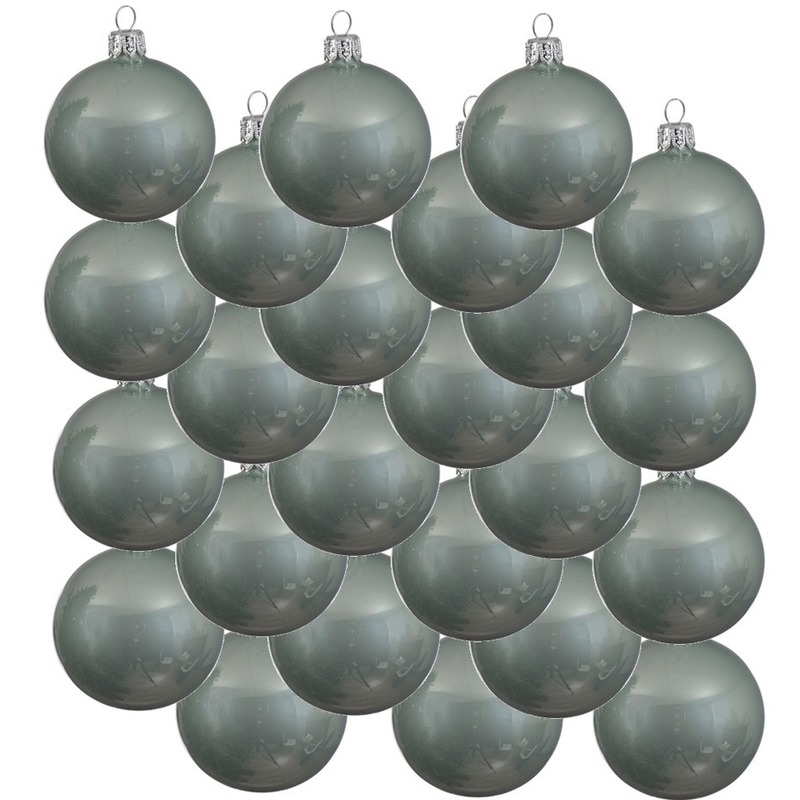 24x Mintgroene kerstballen 8 cm glanzende glas kerstversiering